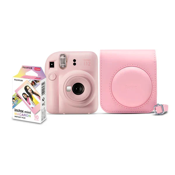 Kit Câmera Instantânea Instax Mini 12 Rosa + Pack 10 filmes Macaron + Bolsa Rosa Gloss