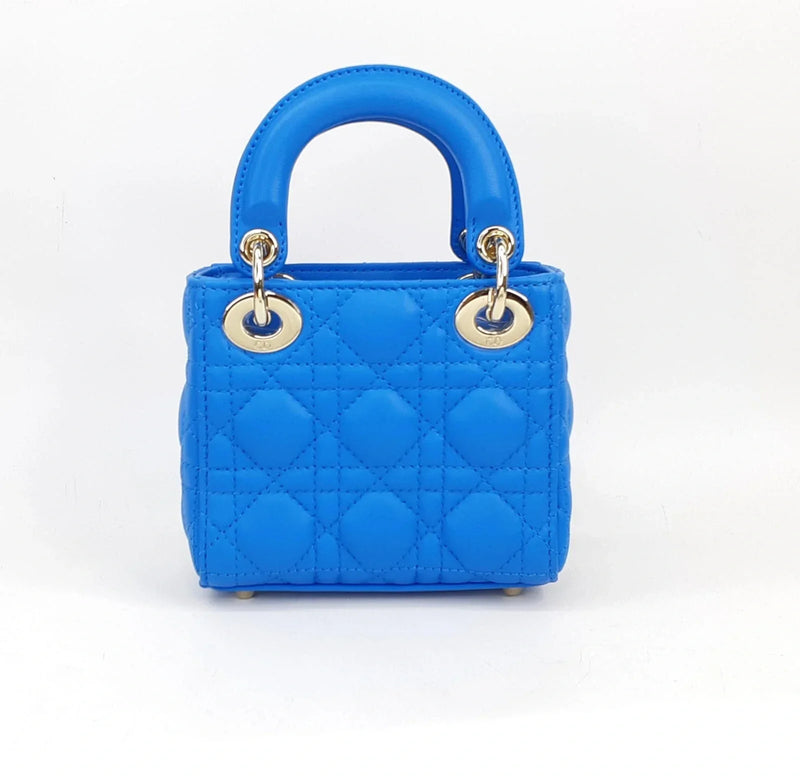 Bolsa Christian Dior Micro Lady Dior em Cannage Azul - Condição: Boa