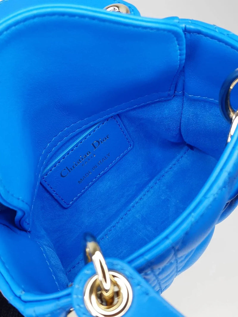 Bolsa Christian Dior Micro Lady Dior em Cannage Azul - Condição: Boa