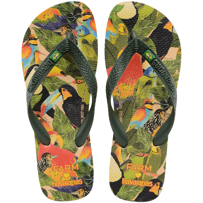 Chinelo Havaianas Farm x Folhagens De Pássaros