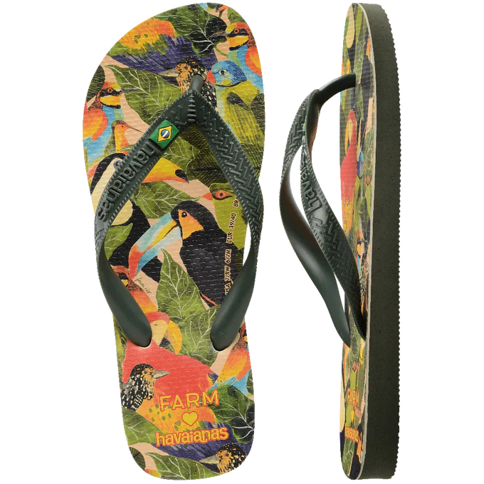 Chinelo Havaianas Farm x Folhagens De Pássaros