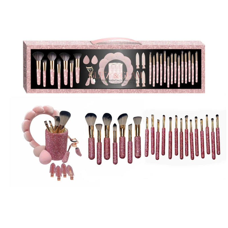 Conjunto de pincéis Essentials Collection com 30 peças Rose Glittler Especial