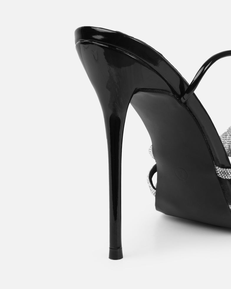 Diamonique Black Diamante Lace Up Heels