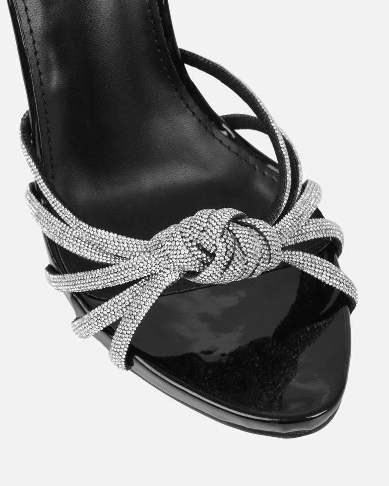 Diamonique Black Diamante Lace Up Heels